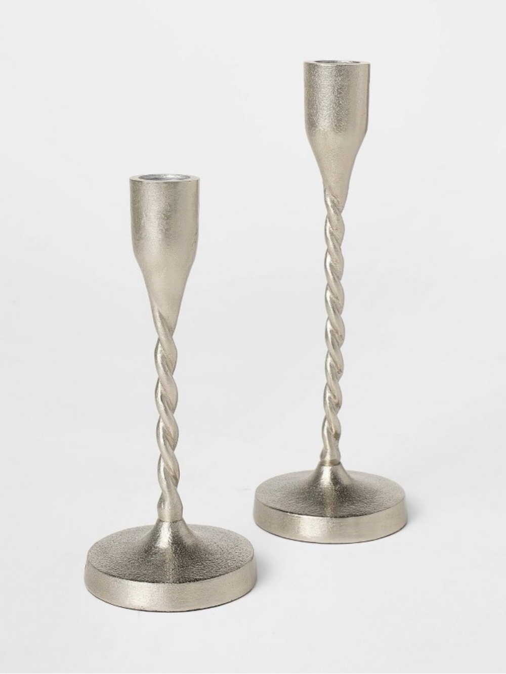 Threshold Set of 2 Twisted Stem Metal Candle Holders - Metallic Silver
